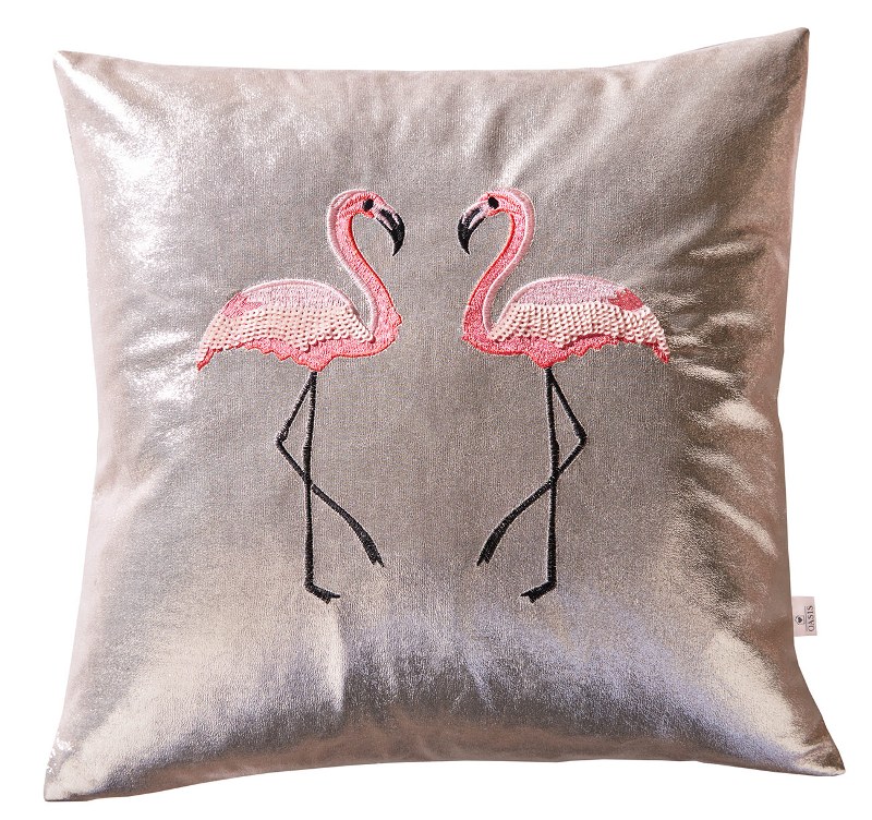 Metallic Flamingo Square Cushion